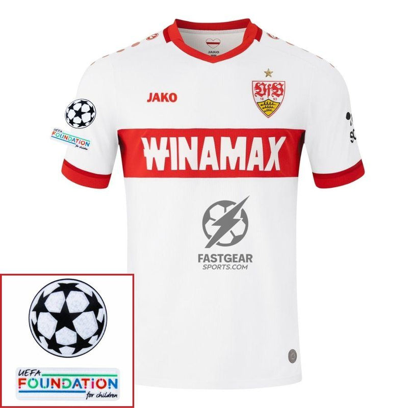 VfB Stuttgart Home Fan Jersey 2024/25 Patches UCL UEFA Foundation (Official Printing)