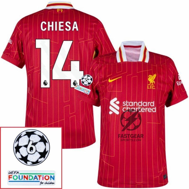 Liverpool Chiesa 14 Home 2024/25 Patches UCL UEFA Foundation (Official Printing)