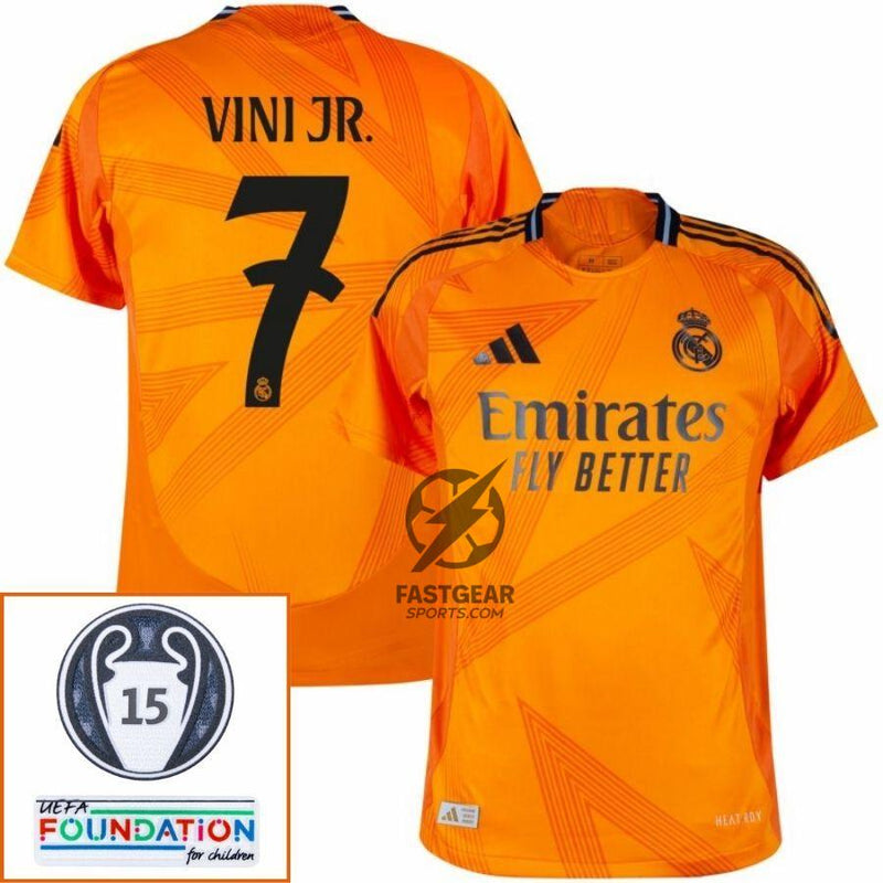 Real Madrid Vini JR. 7 Away Fan Jersey 2024/25 Patches UCL UEFA Foundation (Official Printing)