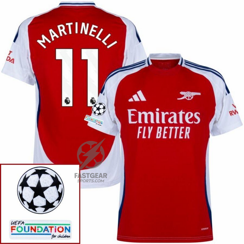 Arsenal Martinelli 11 Home Fan Jersey 2024/25 Patches UCL UEFA Foundation (Official Printing)