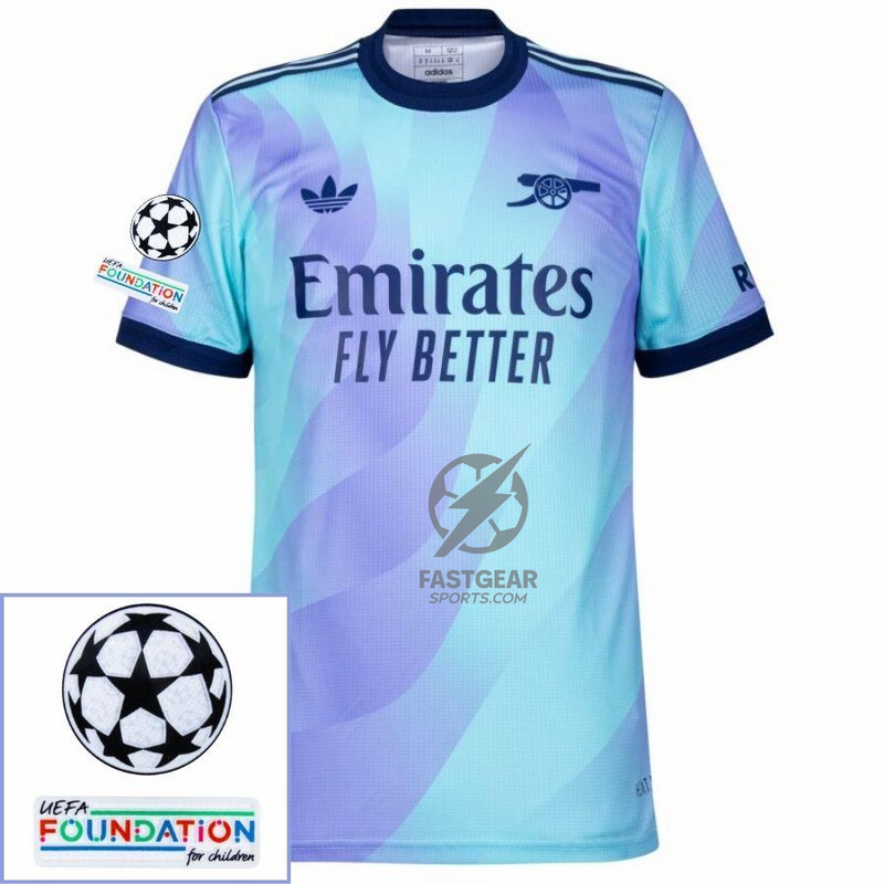 Arsenal Third Fan Jersey 2024/25 Patches UCL UEFA Foundation (Official Printing)