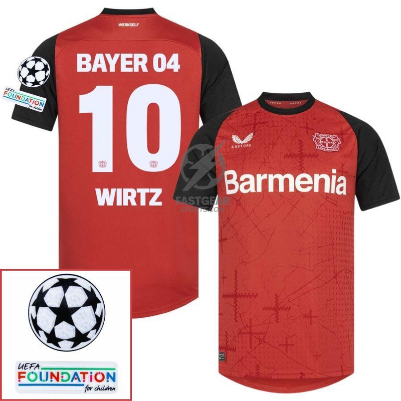 Bayer 04 Leverkusen Home Fan Jersey 2024/25 Patches UCL UEFA Foundation (Official Printing)