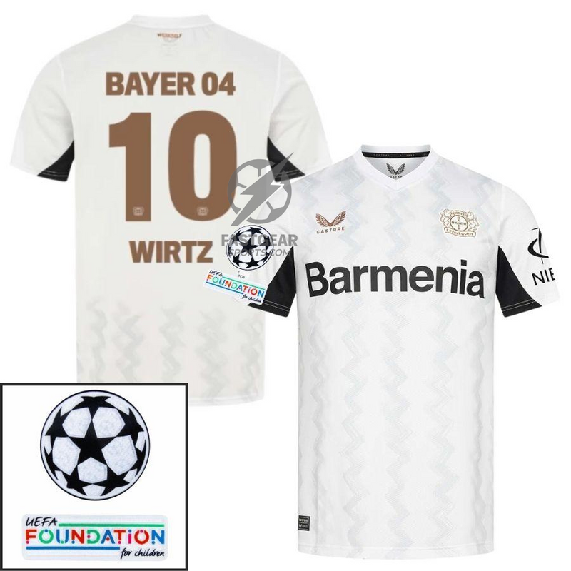 Bayer 04 Leverkusen Wirtz 10 Away Fan Jersey 2024/25 Patches UCL UEFA Foundation (Official Printing)
