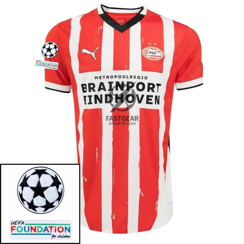 PSV Eindhoven Fan Jersey Home 2024/25 Patches UCL UEFA Foundation (Official Printing)