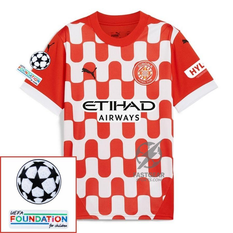 Girona Home 2024/25 Patches UCL UEFA Foundation (Official Printing)