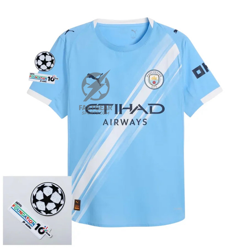 Manchester City Home Fan Jersey 2025/26 Patches UCL + 10th Anniversary UEFA.