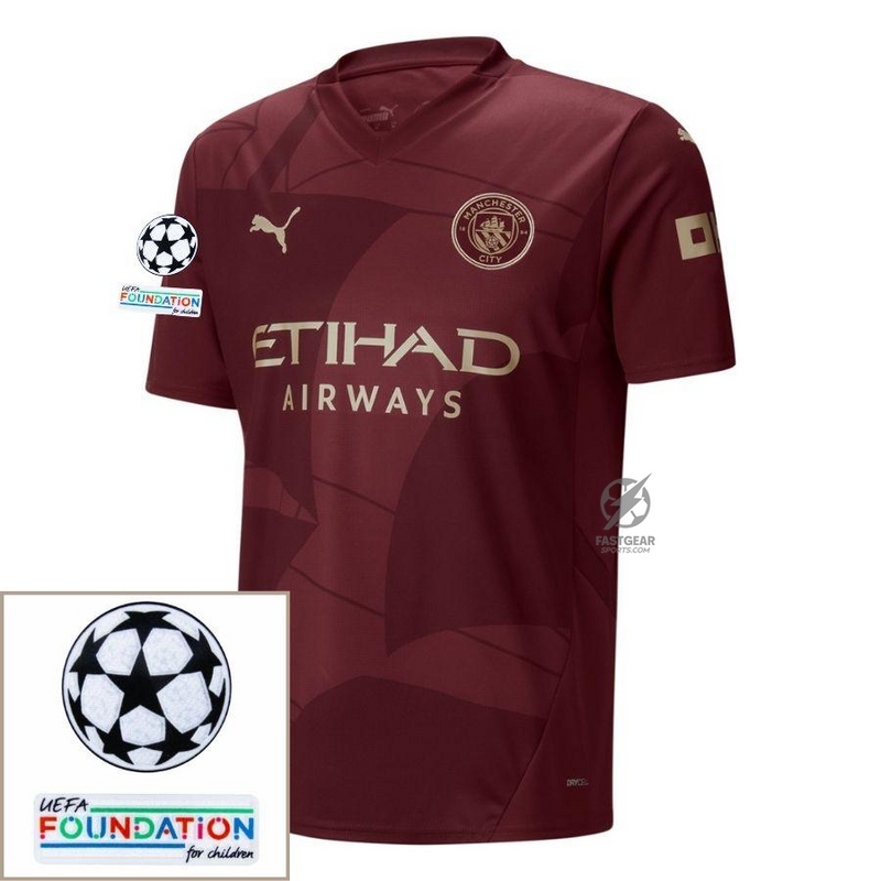 Manchester City Third 2024/25 Patches UCL UEFA Foundation (Official Printing)