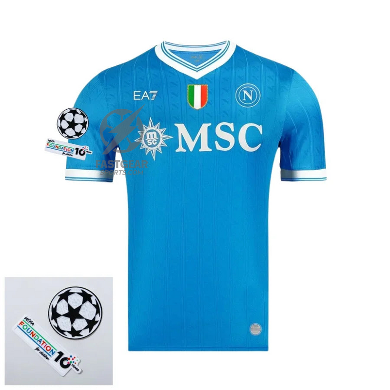 Napoli Home Fan Jersey 2025/26 Patches UCL + 10th Anniversary UEFA.