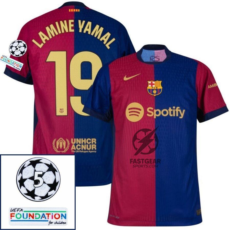 Barcelona Lamine Yamal 19 Home 2024/25 Patches UCL UEFA Foundation (Official Printing)