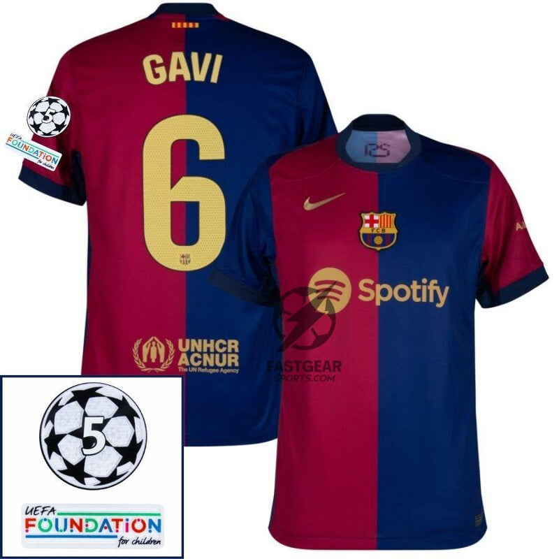 Barcelona Gavi 6 Home 2024/25 Patches UCL UEFA Foundation (Official Printing)