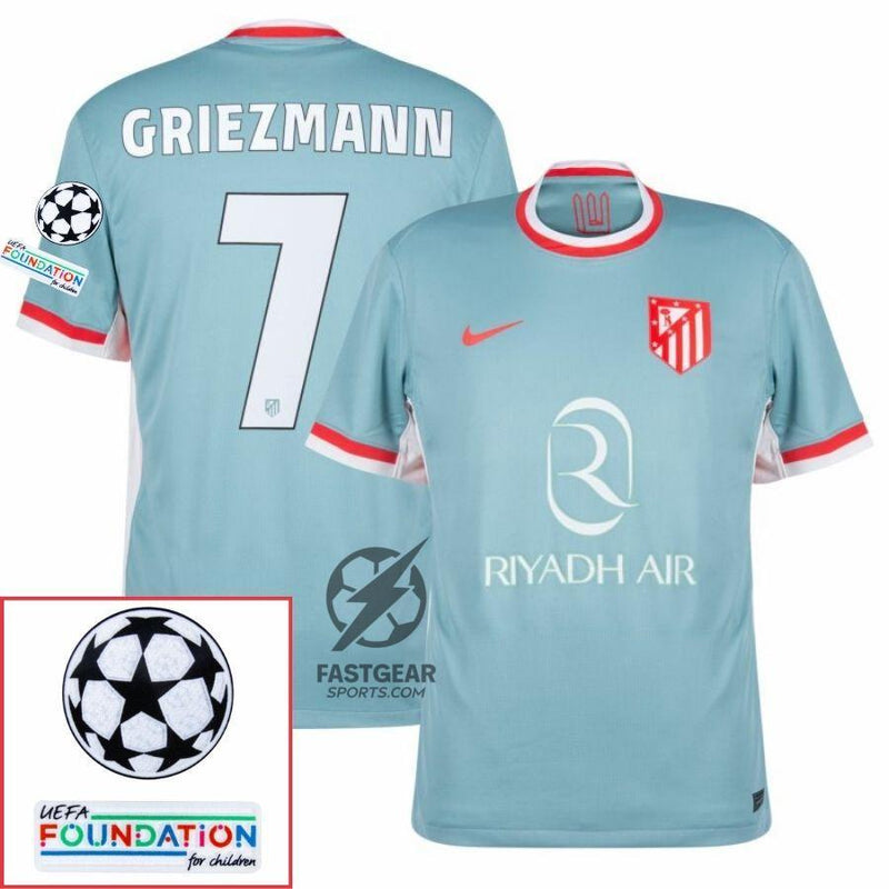 Atletico Madrid Griezmann 7 Away Fan Jersey 2024/25 Patches UCL UEFA Foundation (Official Printing)
