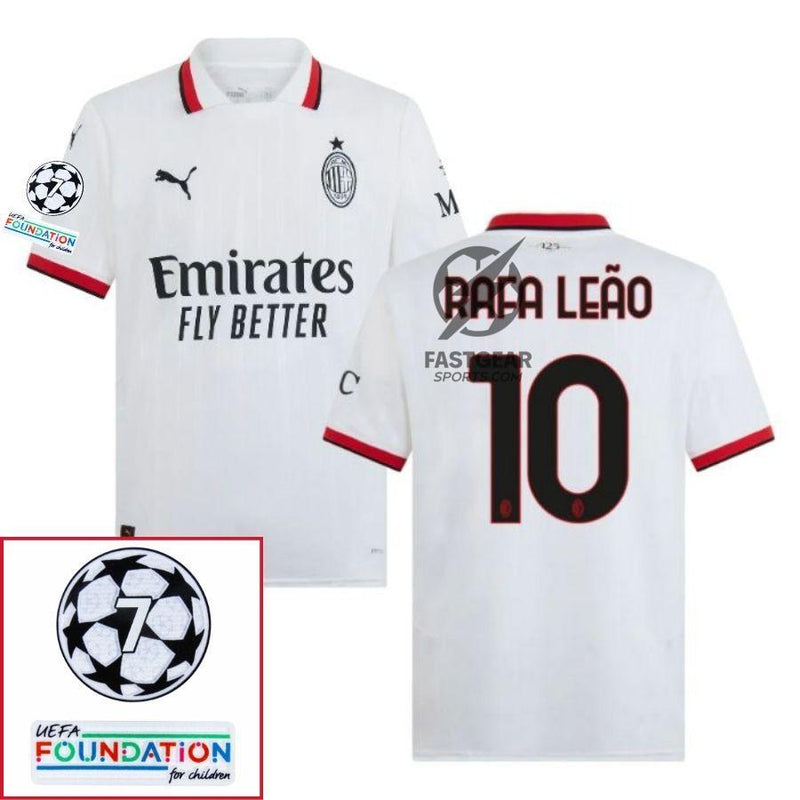 AC Milan Rafa Leão Away Fan Jersey 2024/25 Patches UCL UEFA Foundation (Official Printing)