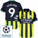 Manchester City Haaland 9 Away 2024/25 Patches UCL UEFA Foundation (Official Printing)