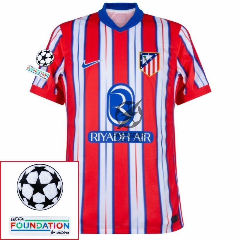 Atlético Madrid Home Fan Jersey 2024/25 Patches UCL UEFA Foundation (Official Printing)
