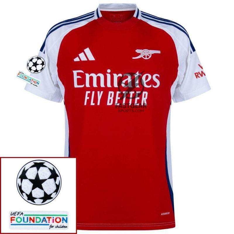 Arsenal Saka 7 Home Fan Jersey 2024/25 Patches UCL UEFA Foundation (Official Printing)