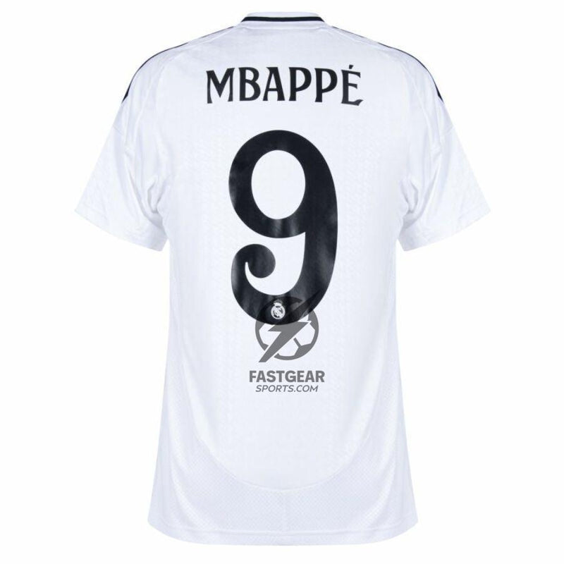 Real Madrid Mbappé 9 Home Fan Jersey 2024/25 Patches UCL UEFA Foundation (Official Printing)