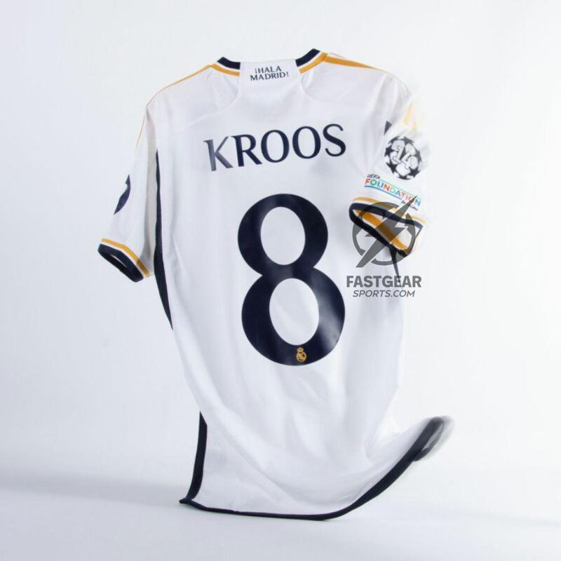 Real Madrid Toni Kroos 8 Home Fan Jersey 2023/24 Patch FIFA WCC Patch UCL UEFA Foundation Patches