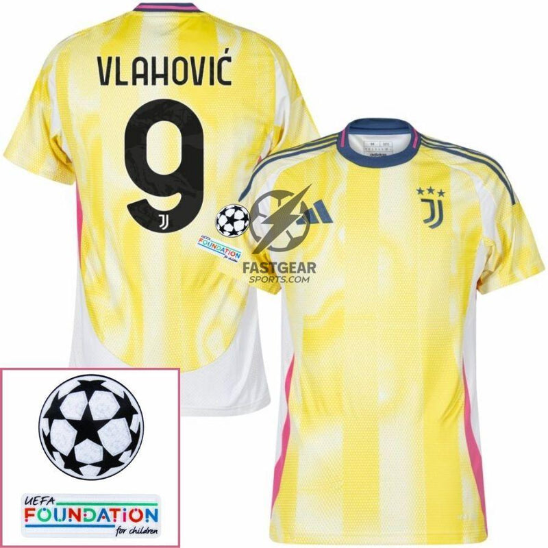 Juventus Vlahovic 9 Away 2024/25 Patches UCL UEFA Foundation (Official Printing)