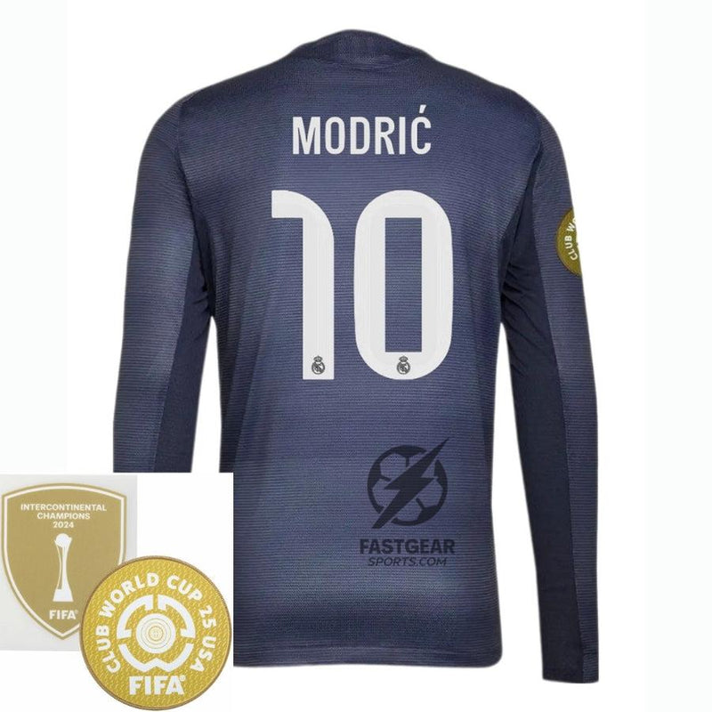 Real Madrid Away Long Sleeve Fan Jersey 2025/26 - Patch 2025 Club World Cup + FIFA Intercontinental Champions