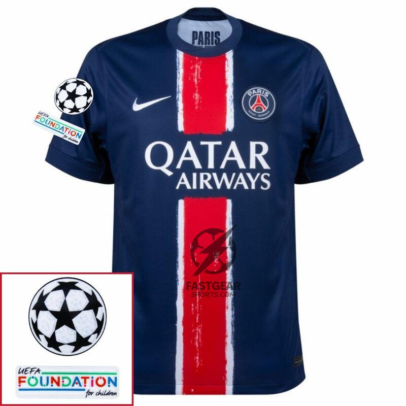 Paris Saint-Germain Barcola 29 Fan Jersey Home 2024/25 Patches UCL UEFA Foundation (Official Printing)
