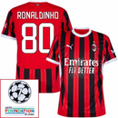 AC Milan Ronaldinho 80 Home Fan Jersey 2024/25 Patches UCL UEFA Foundation (Official Printing)