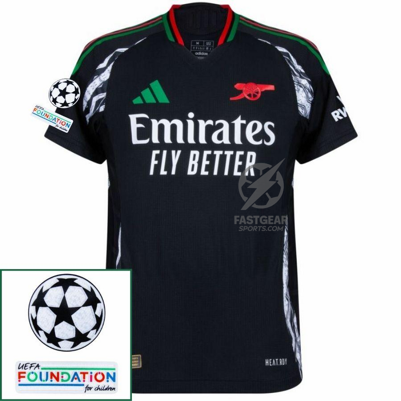 Arsenal Away Fan Jersey 2024/25 Patches UCL UEFA Foundation (Official Printing)