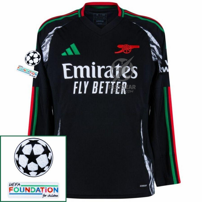 Arsenal Away Fan Jersey Long Sleeve 2024/25 Patches UCL UEFA Foundation (Official Printing)