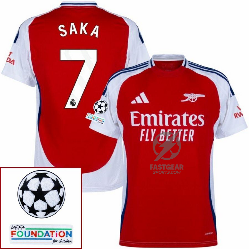 Arsenal Home Fan Jersey 2024/25 Patches UCL UEFA Foundation (Official Printing)