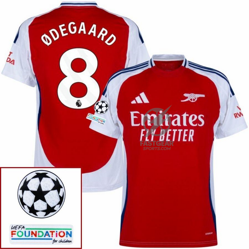 Arsenal Home Fan Jersey 2024/25 Patches UCL UEFA Foundation (Official Printing)