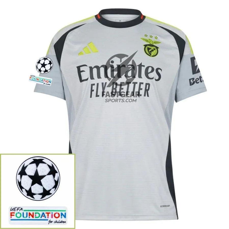 Benfica Third Fan Jersey 2024/25 Patches UCL UEFA Foundation (Official Printing)