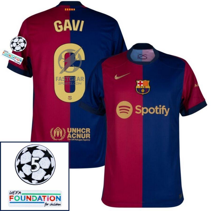 Barcelona Home 2024/25 Patches UCL UEFA Foundation (Official Printing)