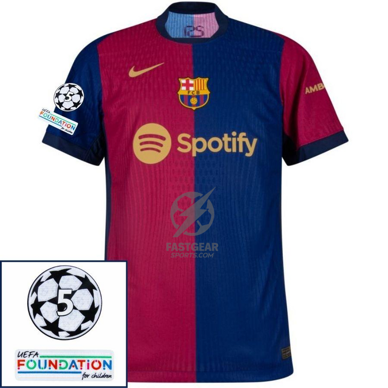 Barcelona Home 2024/25 Patches UCL UEFA Foundation (Official Printing)