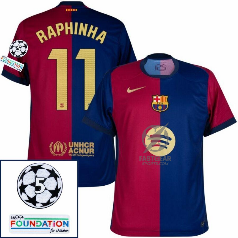 Barcelona Home 2024/25 Patches UCL UEFA Foundation (Official Printing)