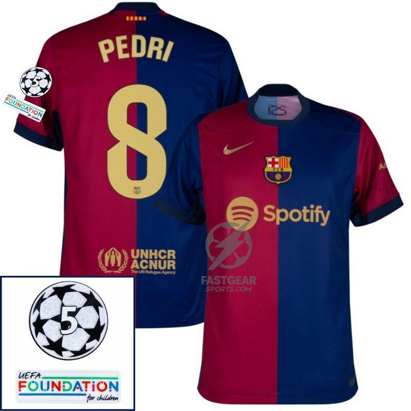 Barcelona Home 2024/25 Patches UCL UEFA Foundation (Official Printing)