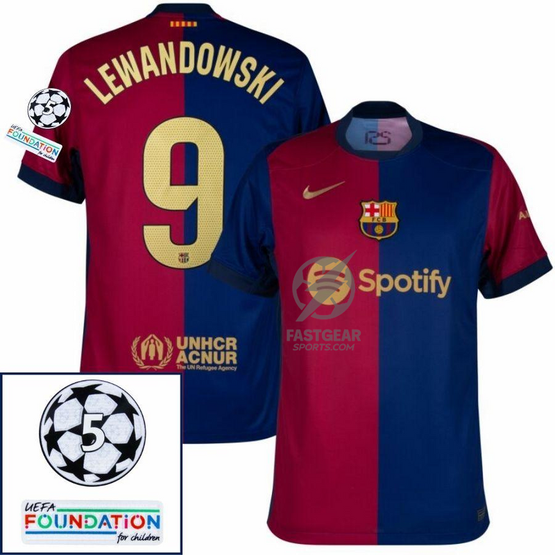 Barcelona Home 2024/25 Patches UCL UEFA Foundation (Official Printing)