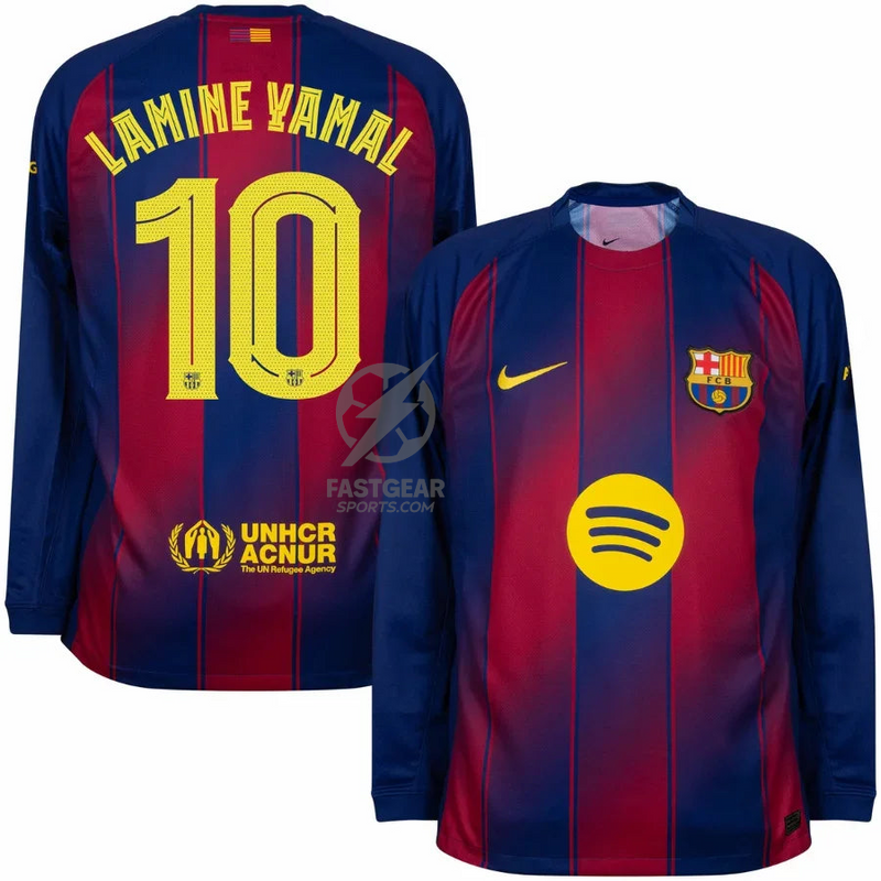 Barcelona Home Lamine Yamal 10 Fan Jersey Long Sleeve 2025/26