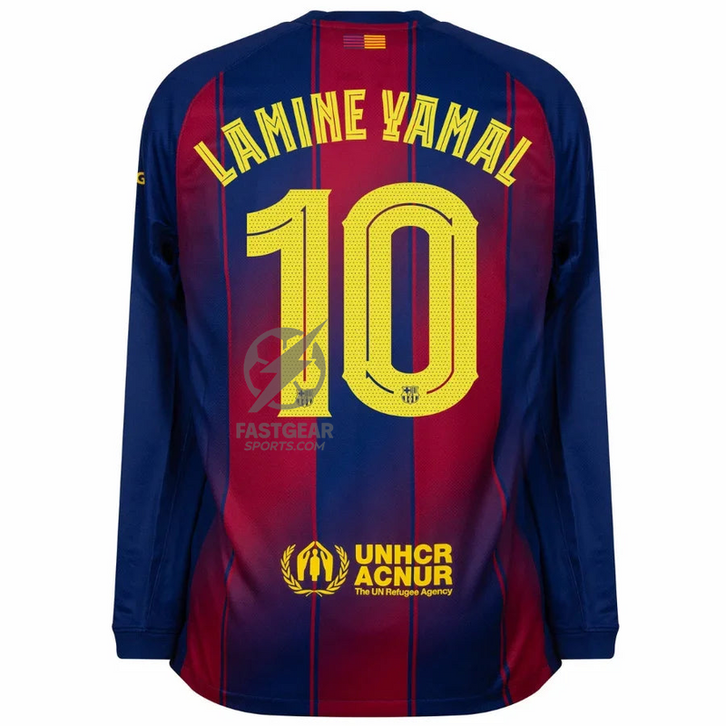 Barcelona Home Lamine Yamal 10 Fan Jersey Long Sleeve 2025/26