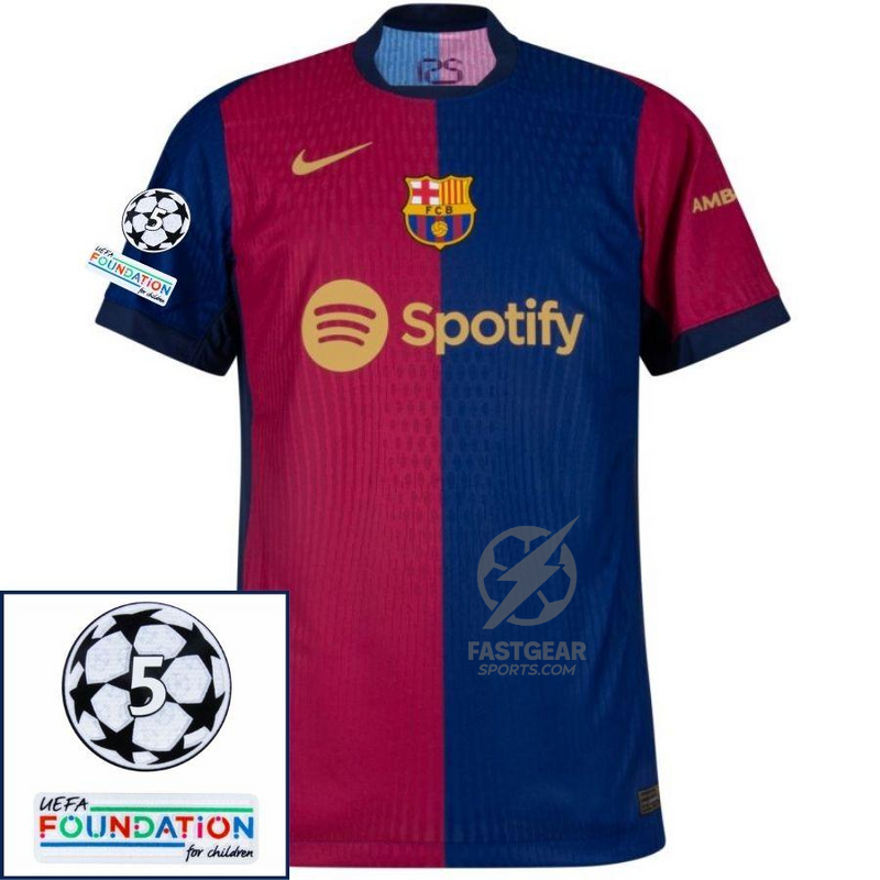 Barcelona Lamine Yamal 19 Home 2024/25 Patches UCL UEFA Foundation (Official Printing)
