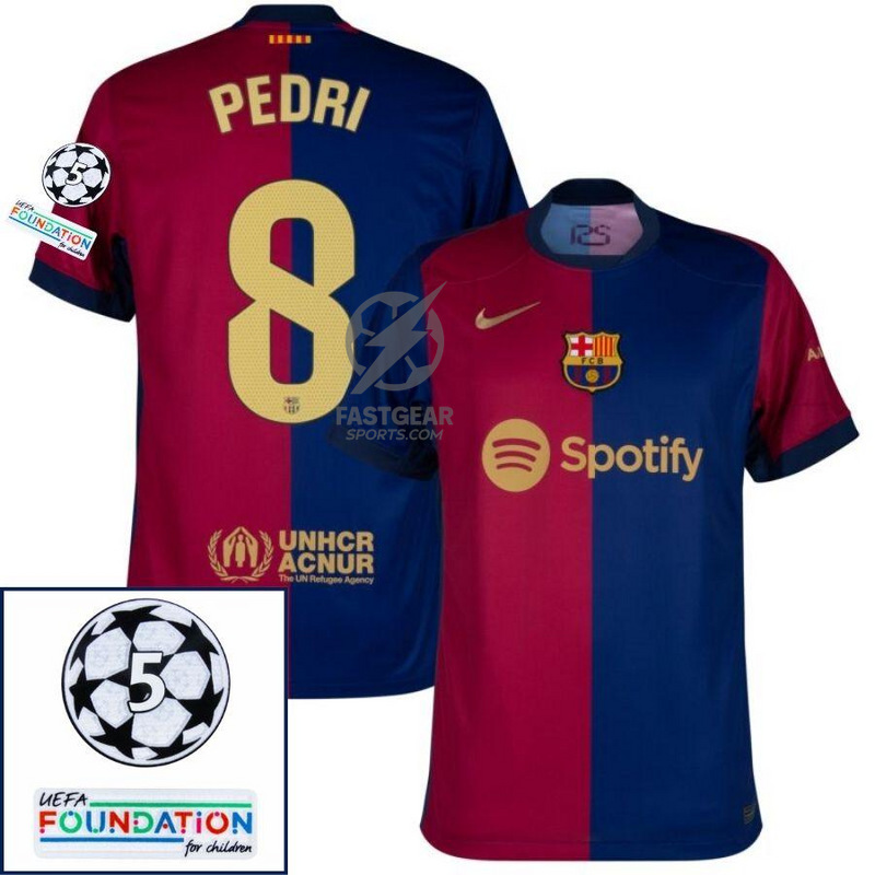 Barcelona Pedri 8 Home 2024/25 Patches UCL UEFA Foundation (Official Printing)