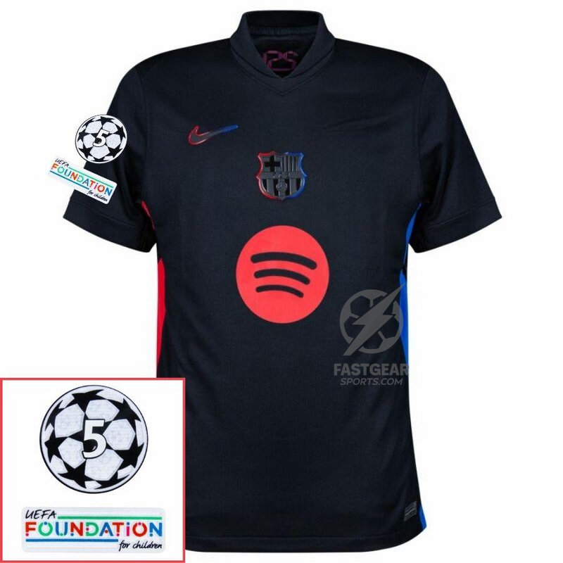 Barcelona Raphinha 11 Away 2024/25 Patches UCL UEFA Foundation (Official Printing)
