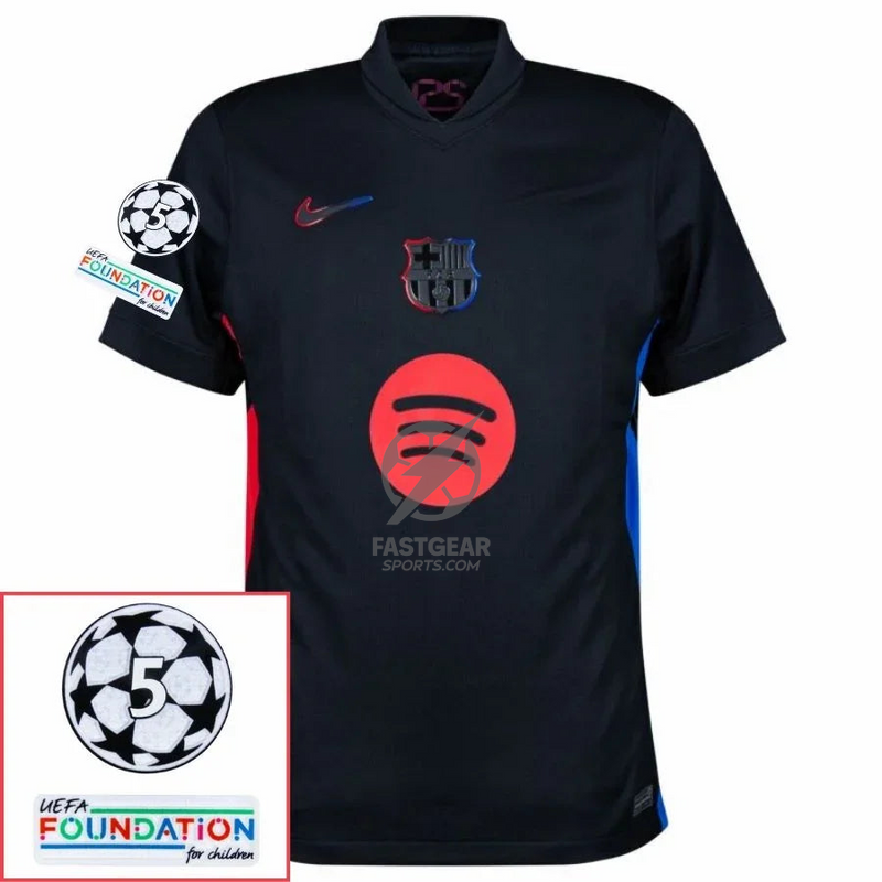Barcelona Raphinha 11 Away Fan Jersey 2024/25 Patches UCL UEFA Foundation (Official Printing)
