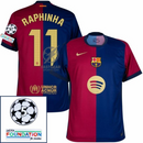 Barcelona Raphinha 11 Home 2024/25 Patches UCL UEFA Foundation (Official Printing)