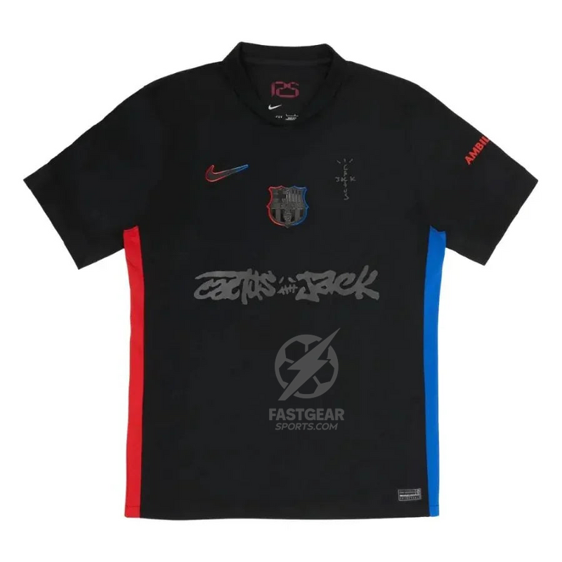 Barcelona Travis Scott Away Fan Jersey 2025/26 Spotify and FC Barcelona Collab With Travis Scott on a Special Cactus Jack