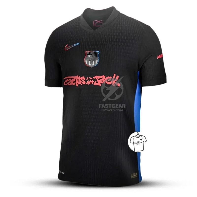 Barcelona Travis Scott Away Fan Jersey 2025/26 Spotify and FC Barcelona Collab With Travis Scott on a Special Cactus Jack