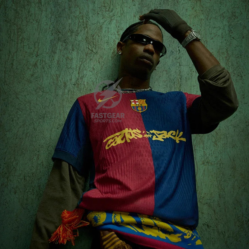 Barcelona Travis Scott Away Fan Jersey 2025/26 Spotify and FC Barcelona Collab With Travis Scott on a Special Cactus Jack