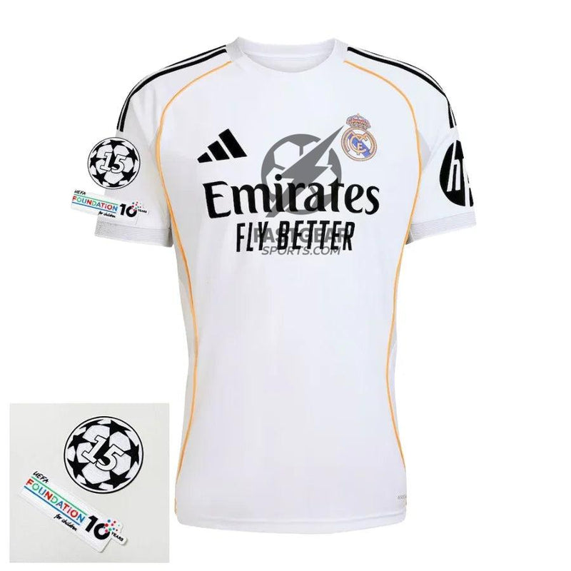 Real Madrid Home Fan Jersey 2025/26 Patches UCL + 10th Anniversary UEFA.