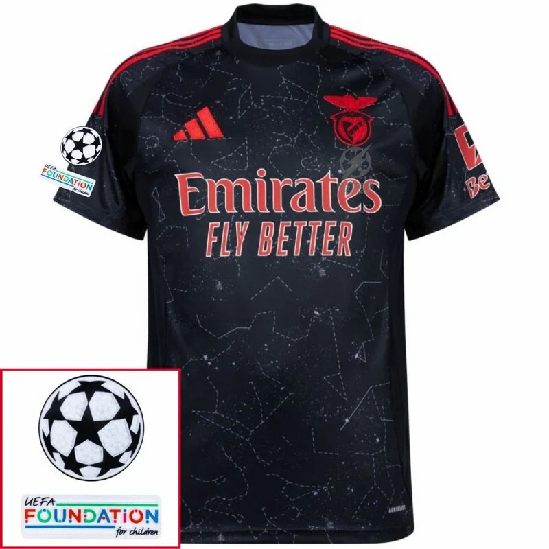 Benfica Away Fan Jersey 2024/25 Patches UCL UEFA Foundation (Official Printing)