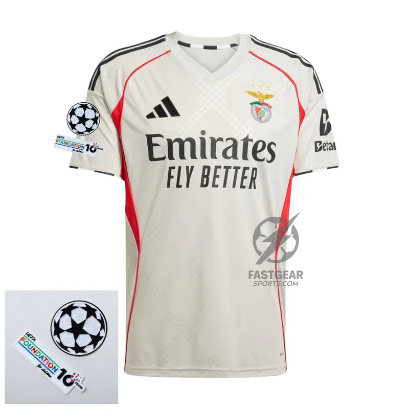 Benfica Away Fan Jersey 2025/26 Patches UCL + 10th Anniversary UEFA.