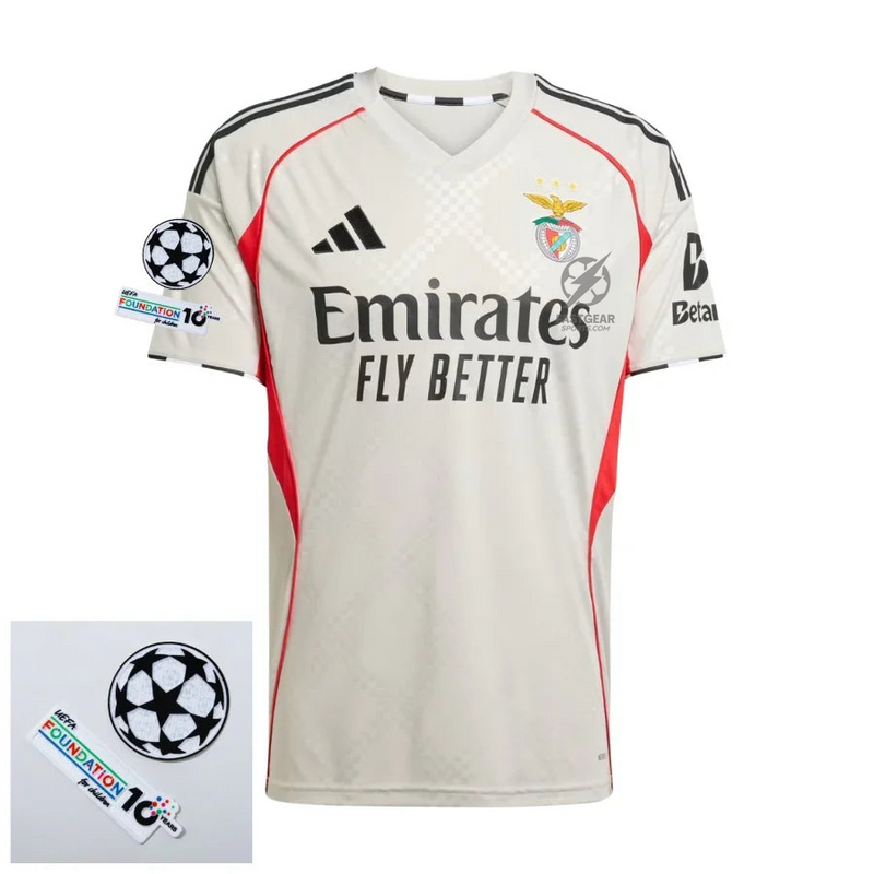 Benfica Away Fan Jersey 2025/26 Patches UCL + 10th Anniversary UEFA.