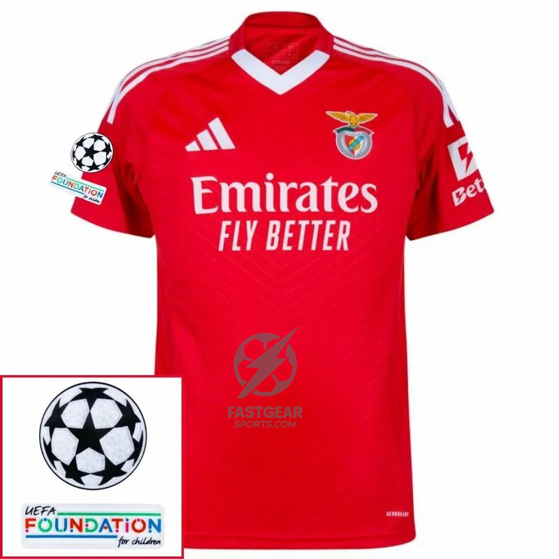 Benfica Home Fan Jersey 2024/25 Patches UCL UEFA Foundation (Official Printing)